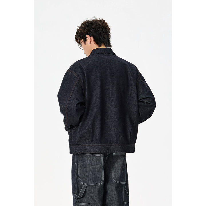 Herren Locker geschnittene Denim-Worker-Jacke mit verdecktem Reißverschluss und schräger Brusttasche Echoarchiv