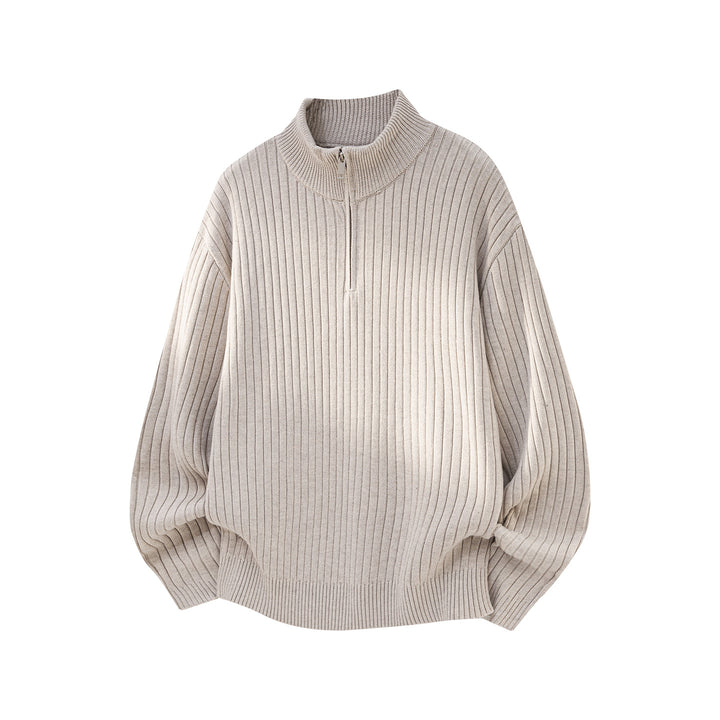 Unisex Weit geschnittener Rippenstrick-Pullover mit halbem Reißverschluss und Stehkragen Echo Archiv