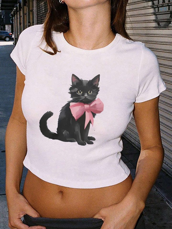 Damen Crop-T-Shirt mit auffälligem Grafiken-Design und frechem Statementdruck Echo Archiv