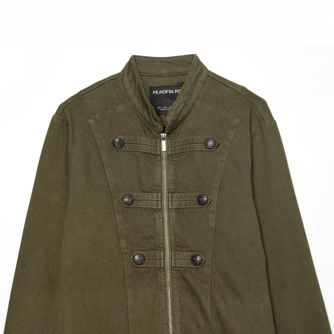 Damen Cropped Military‑Jacke mit Stehkragen, Zierknöpfen und Reißverschluss Echoarchiv