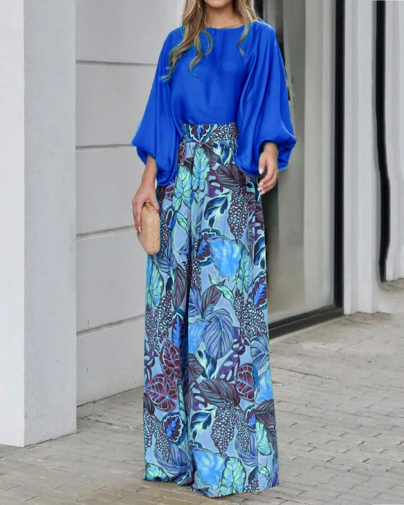 Damen Zweiteiler-Set aus Bluse mit Ballonärmeln und High-Waist Palazzo-Hose – Élanora