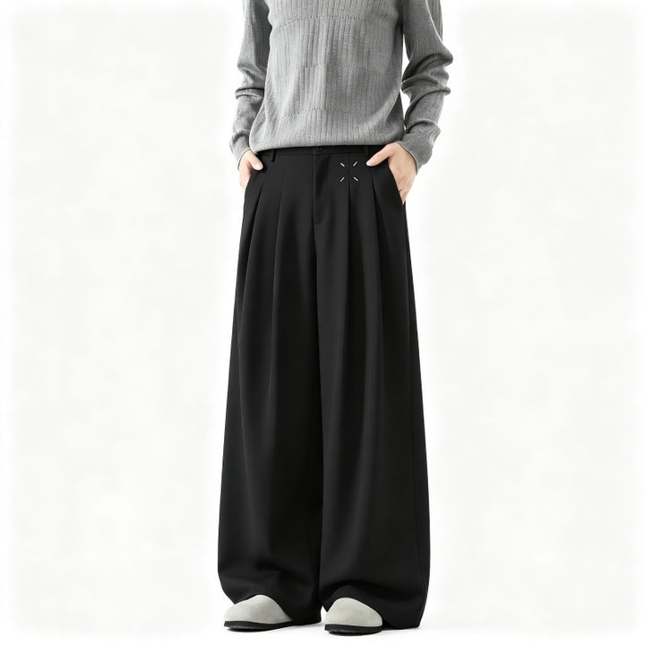 Herren Extrawide Palazzo-Hose mit hoher Taille, Bundfalten und weitem Bein Echoarchiv