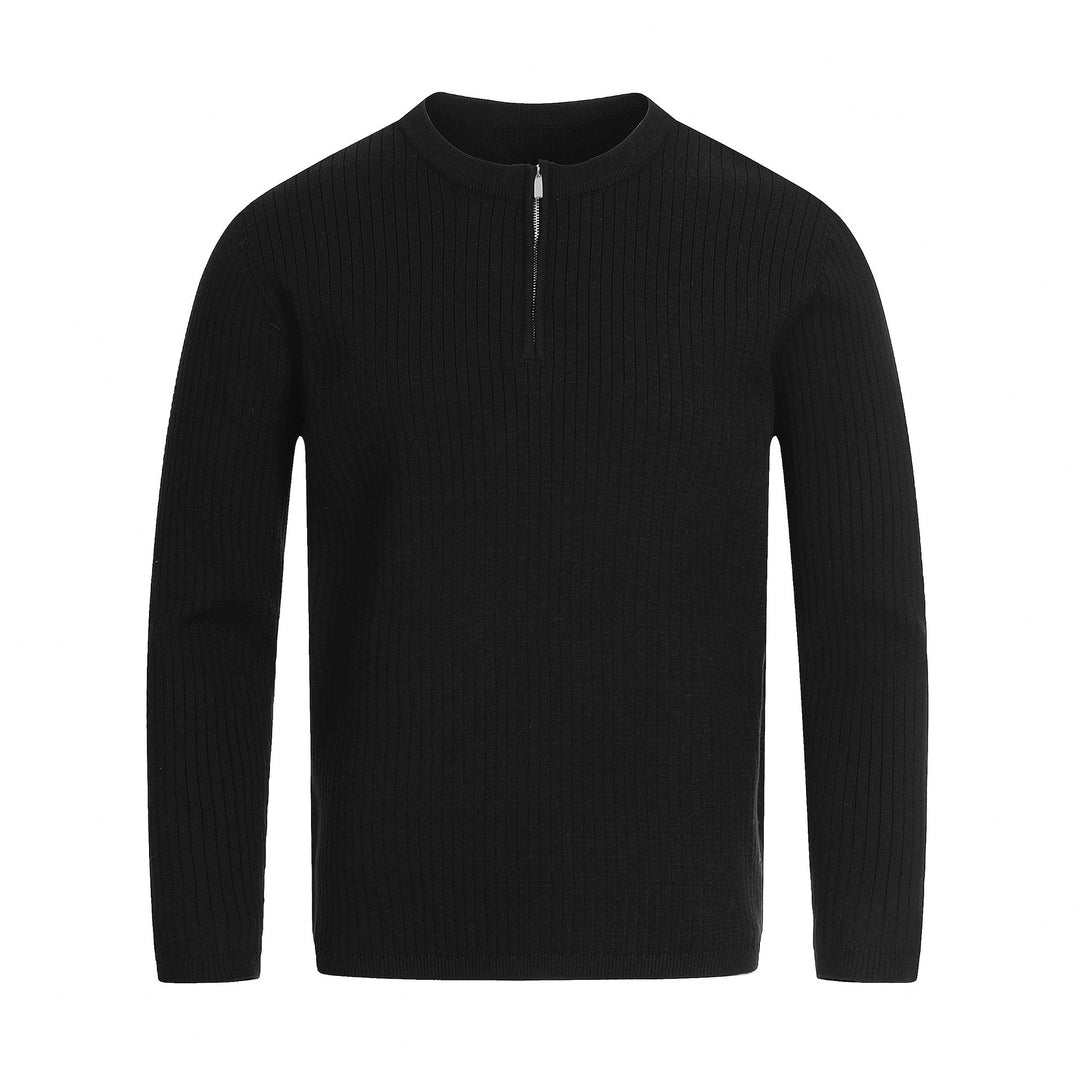 Unisex Rippstrick-Halbzip-Pullover mit schmaler Silhouette und Troyerkragen Echoarchiv