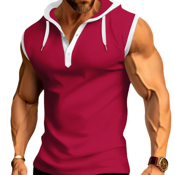 Herren ärmelloses Kapuzen-T-Shirt mit modischem Knopfleisten-Design Echoarchiv