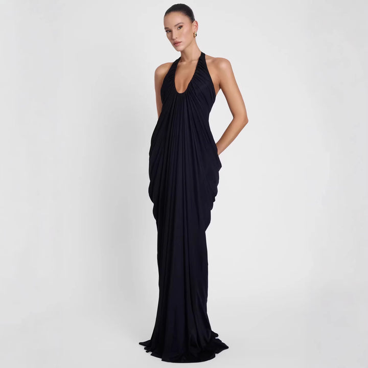 Damen Elegantes Maxikleid mit tiefem V-Ausschnitt und fließendem Drapé Echo Archiv