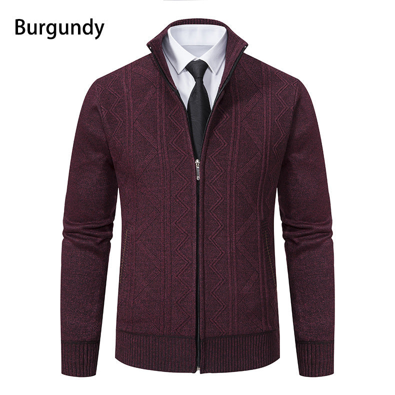 Herren modische Strickjacke mit strukturiertem Zopfdesign und hoher Stehkragen Echoarchiv