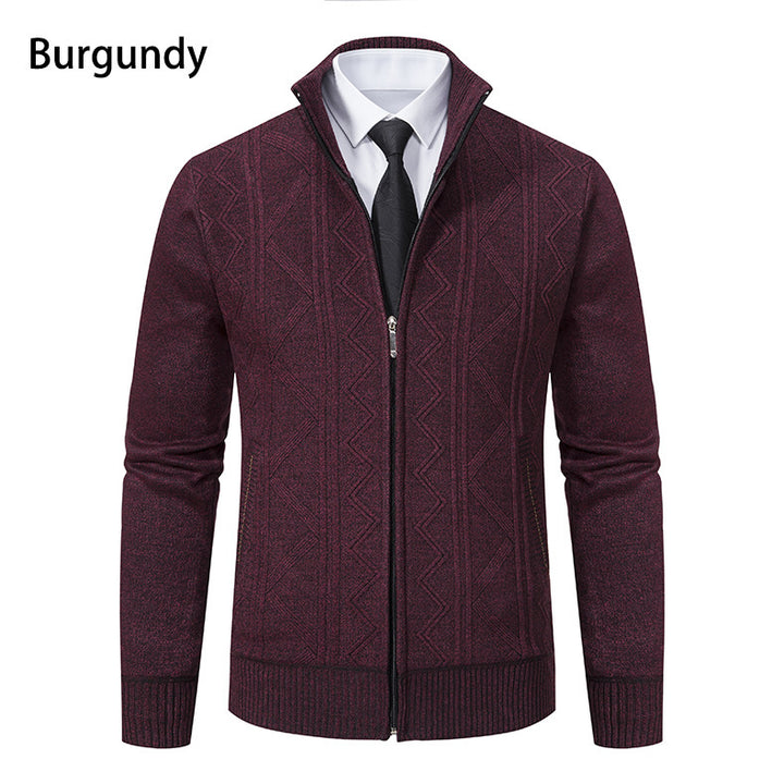 Herren modische Strickjacke mit strukturiertem Zopfdesign und hoher Stehkragen Echoarchiv