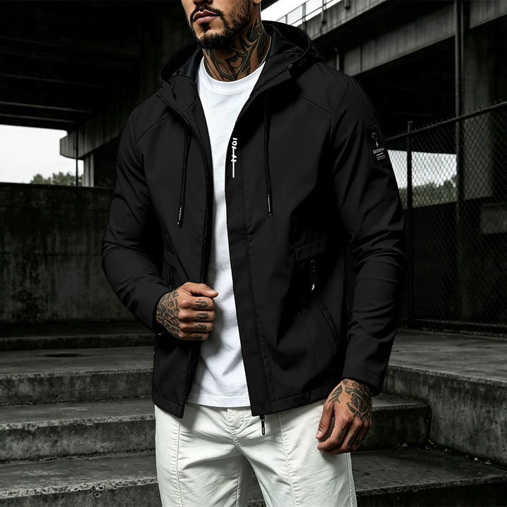 Herren Wasserabweisende Softshell-Jacke mit Kapuze und verdecktem Reißverschluss – Taviero