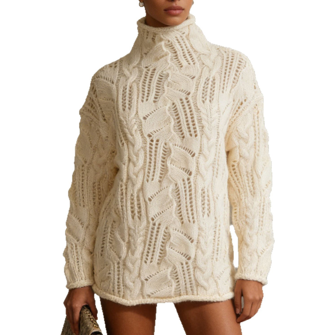Damen Oversize Rollkragenpullover mit Ajour‑Zopfmuster – Mavelle