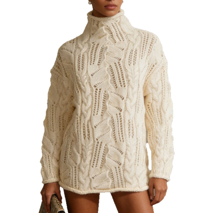 Damen Oversize Rollkragenpullover mit Ajour‑Zopfmuster – Mavelle