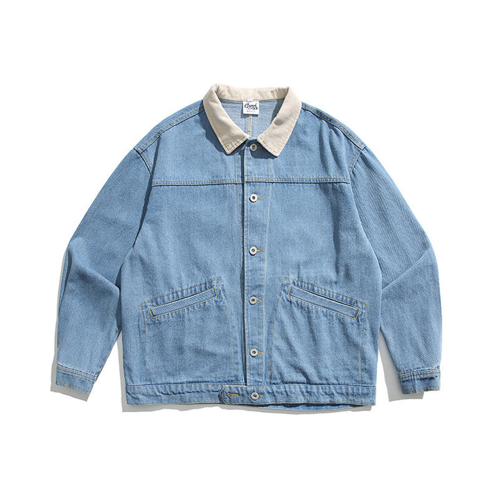 Unisex Boxy-Jeansjacke mit Cordkragen, Druckknopfleiste und Eingrifftaschen Echo Archiv
