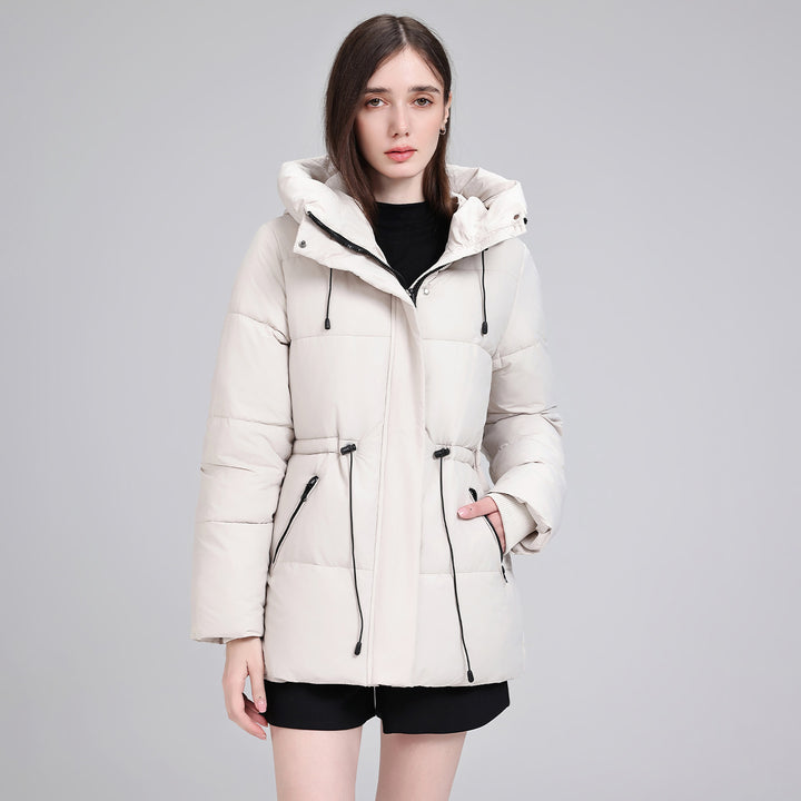 Damen Wattierter Mid‑Length Parka mit Kapuze, Taillenzug und Reißverschlusstaschen Echo Archiv