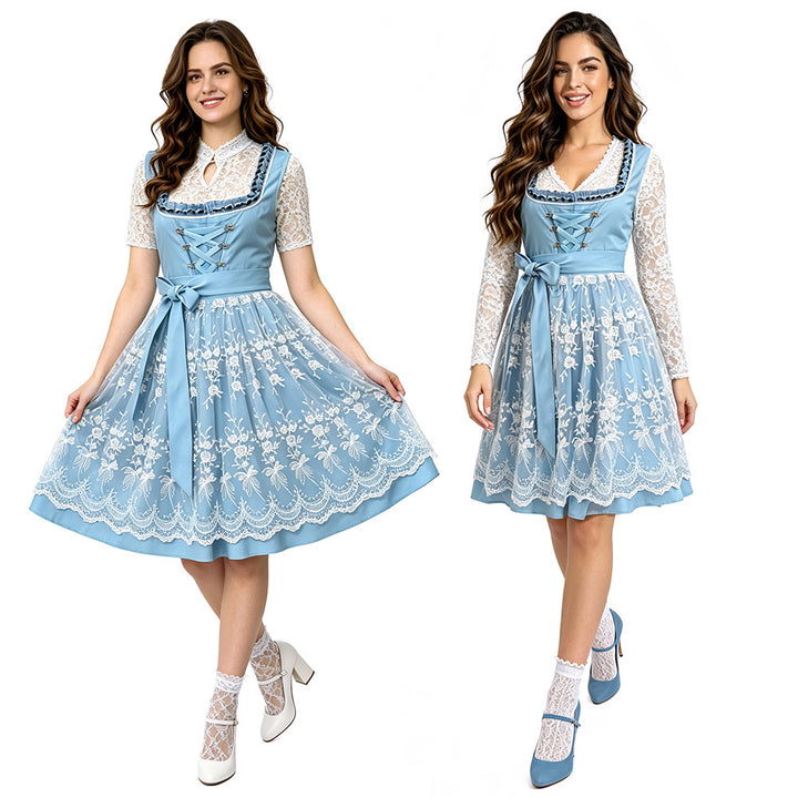 Damen nan traditionelles Dirndlkleid mit Spitzenbluse, geschnürtem Mieder und mehrlagigem Rock Echo Archiv