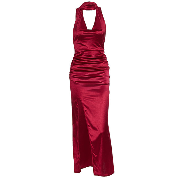 Damen Elegantes Kleid mit tiefem V-Ausschnitt und hohem Schlitz Echo Archiv