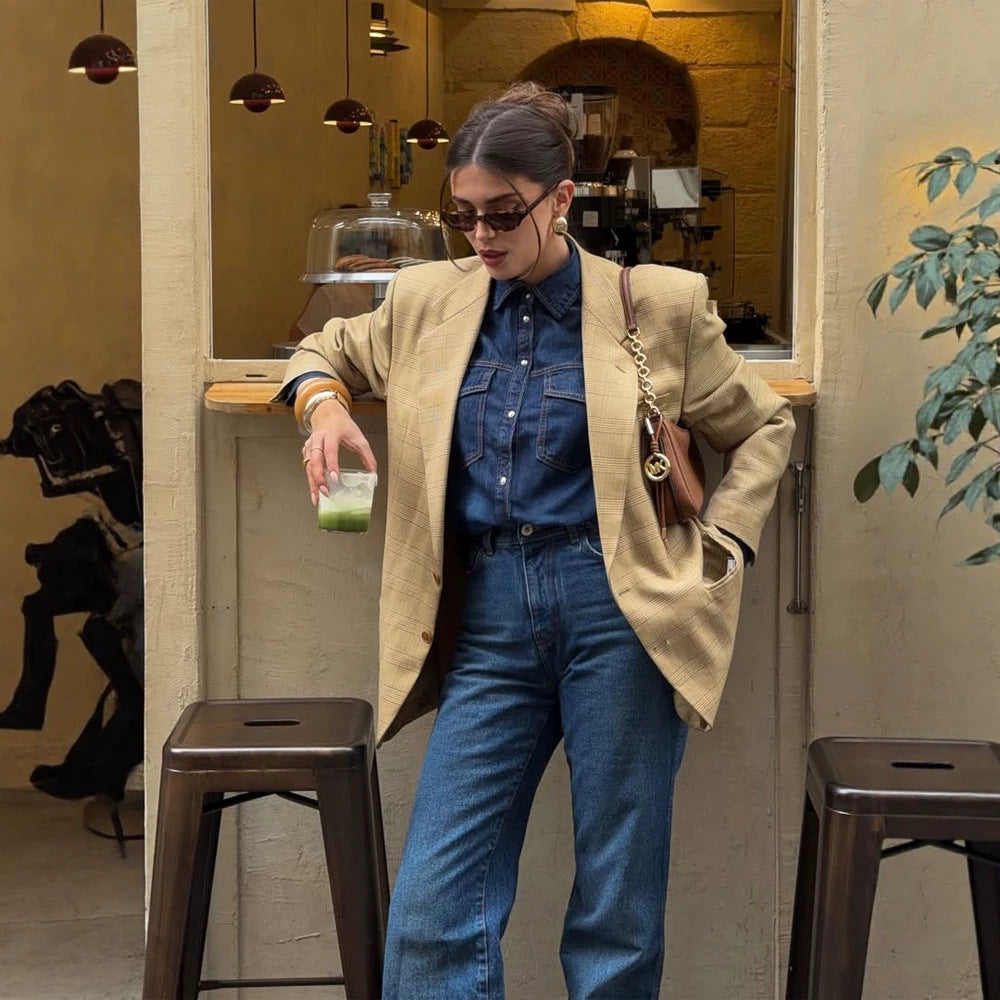 Damen Oversize Glencheck-Blazer im kastigen Boxy‑Schnitt mit markanter Schulterpartie Echoarchiv