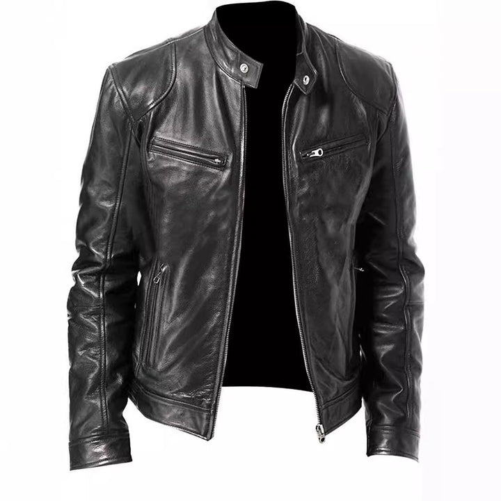 Herren klassische Lederjacke mit eleganten Innenfutter und Reißverschluss-Taschen Echoarchiv