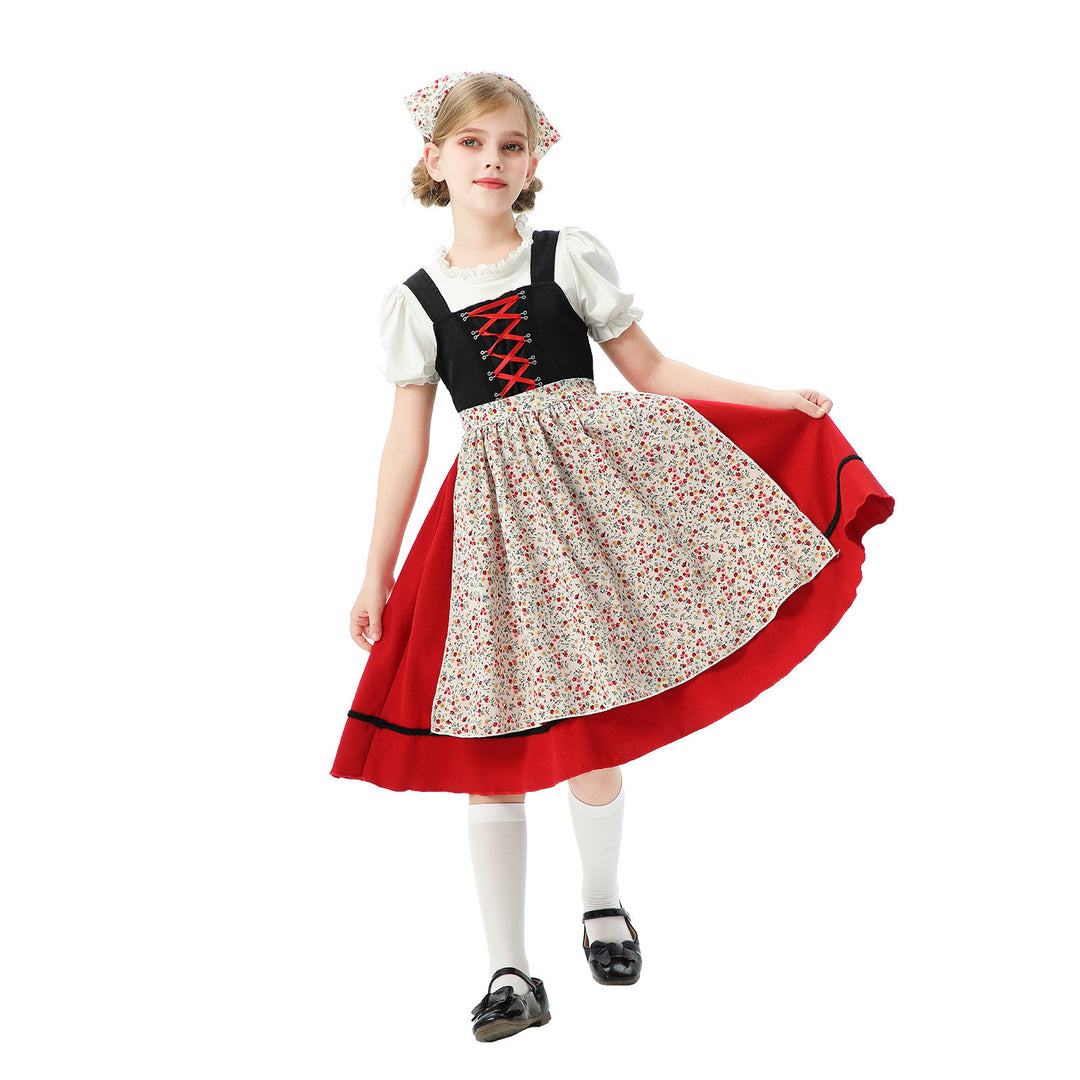 Damen nan traditionelles Kinderdirndl mit Schürze und Kopftuch Echo Archiv