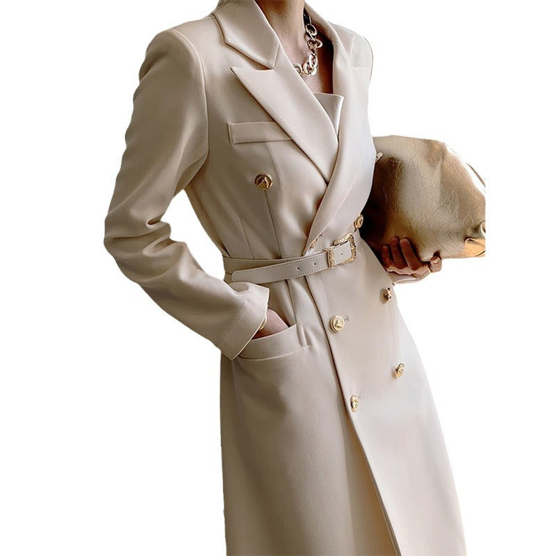 Damen Eleganter Doppeltbreasted Trenchcoat mit Taillengürtel Echoarchiv