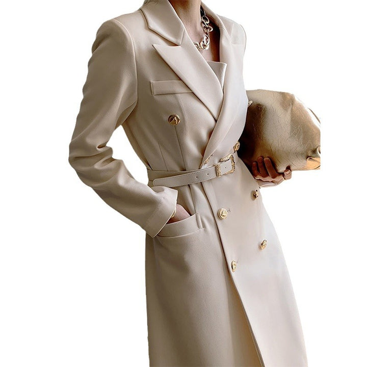 Damen Eleganter Doppeltbreasted Trenchcoat mit Taillengürtel Echoarchiv