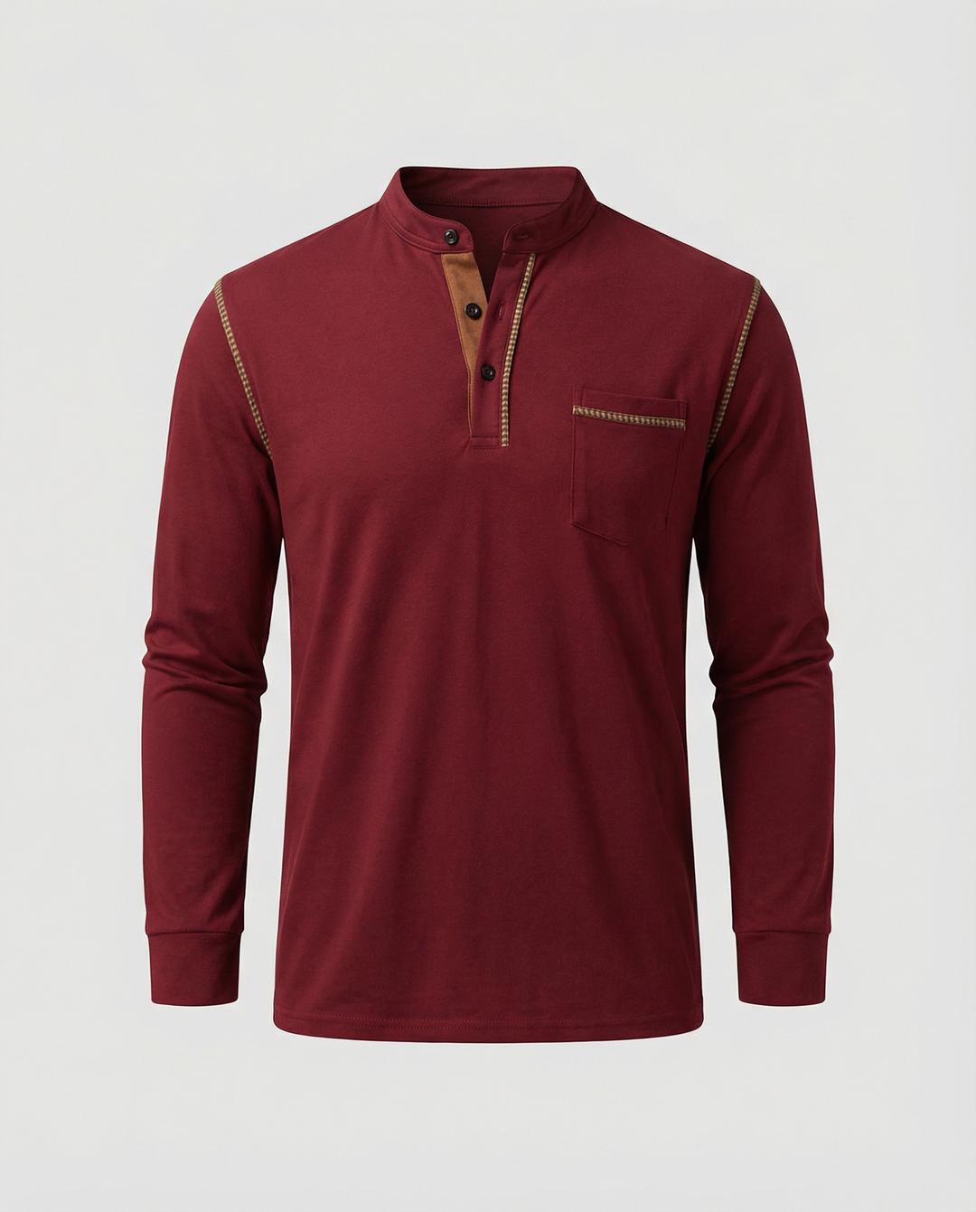 Herren Langarmshirt mit lässigem Stehkragen und kontrastierenden Akzenten Echoarchiv