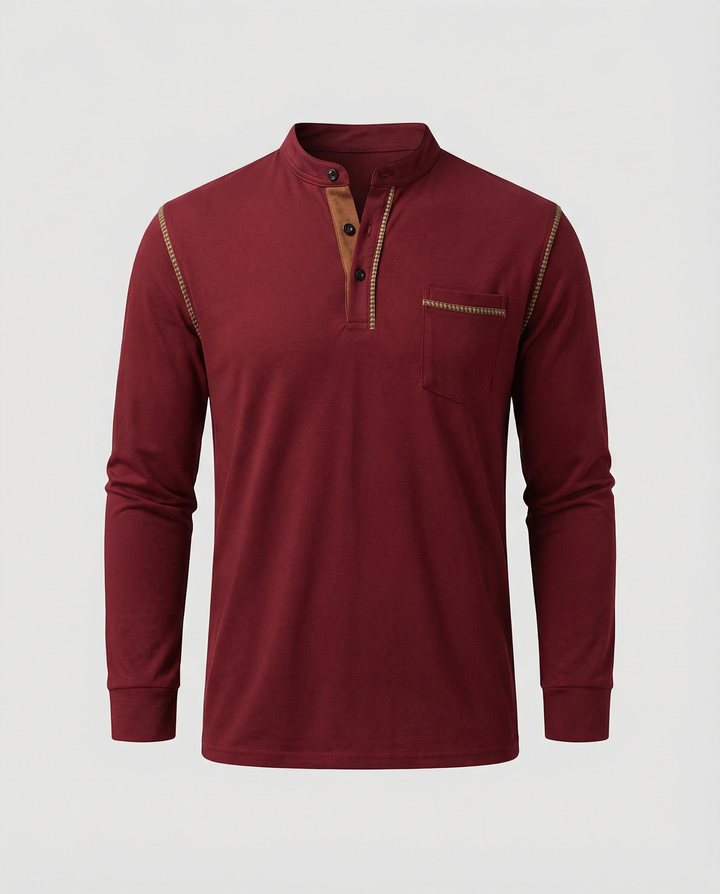 Herren Langarmshirt mit lässigem Stehkragen und kontrastierenden Akzenten Echoarchiv