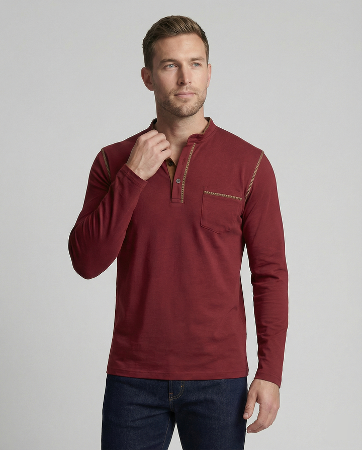 Herren Langarmshirt mit lässigem Stehkragen und kontrastierenden Akzenten Echoarchiv