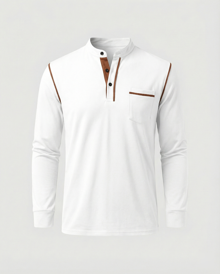 Herren Langarmshirt mit lässigem Stehkragen und kontrastierenden Akzenten Echoarchiv