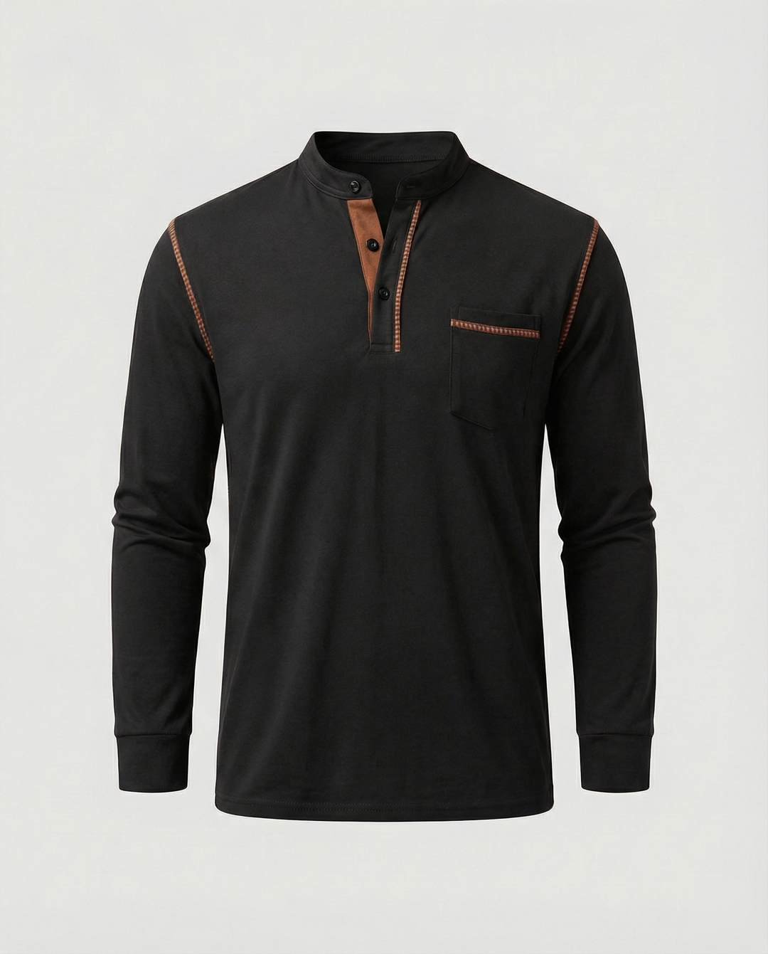 Herren Langarmshirt mit lässigem Stehkragen und kontrastierenden Akzenten Echoarchiv