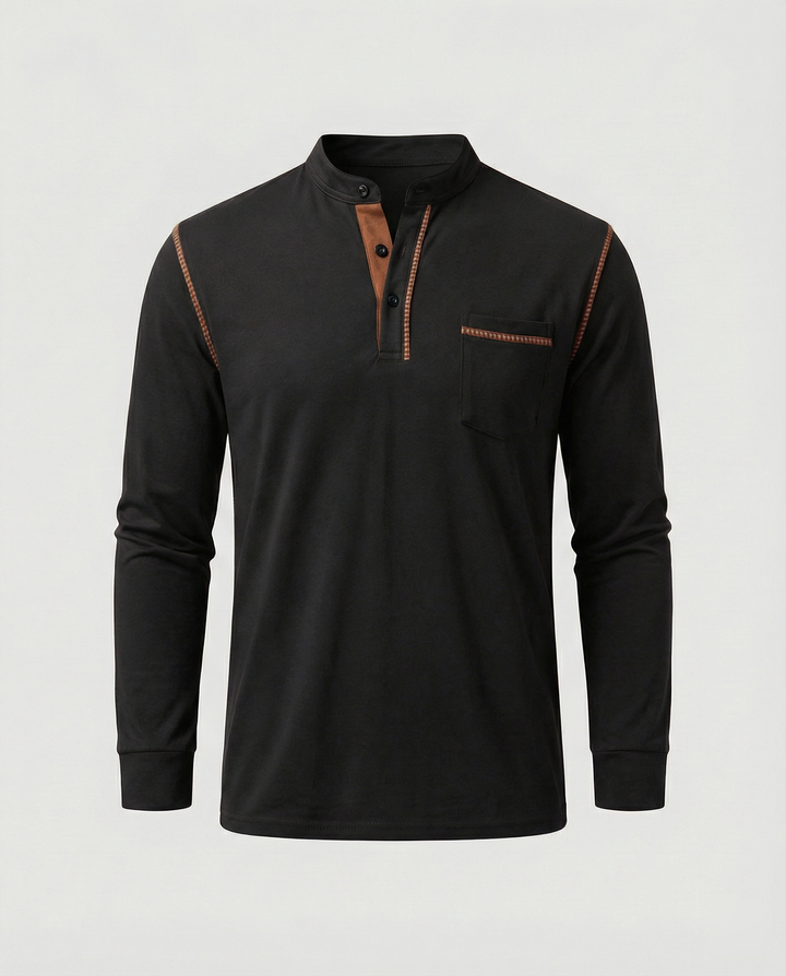 Herren Langarmshirt mit lässigem Stehkragen und kontrastierenden Akzenten Echoarchiv