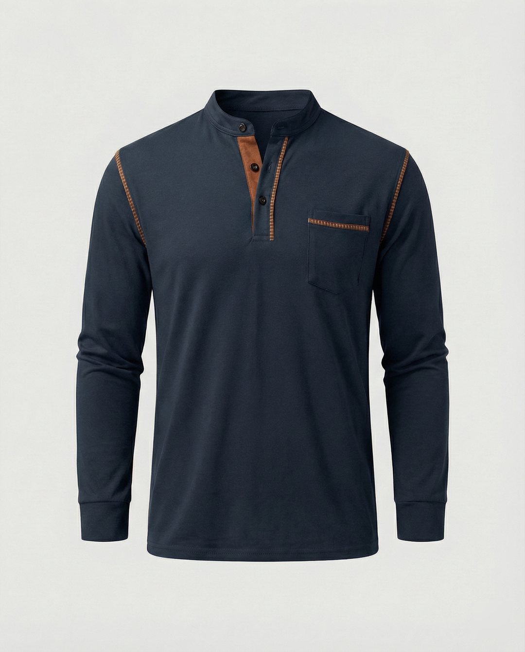 Herren Langarmshirt mit lässigem Stehkragen und kontrastierenden Akzenten Echoarchiv
