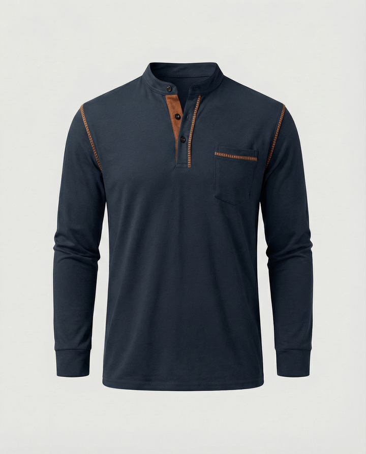 Herren Langarmshirt mit lässigem Stehkragen und kontrastierenden Akzenten Echoarchiv