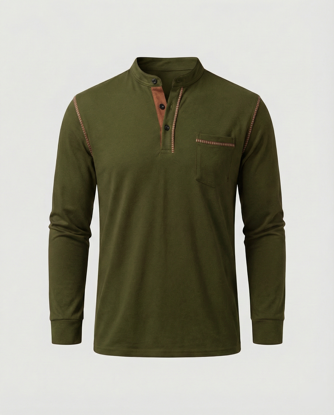 Herren Langarmshirt mit lässigem Stehkragen und kontrastierenden Akzenten Echoarchiv