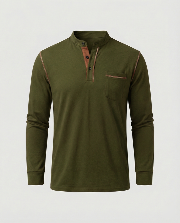 Herren Langarmshirt mit lässigem Stehkragen und kontrastierenden Akzenten Echoarchiv