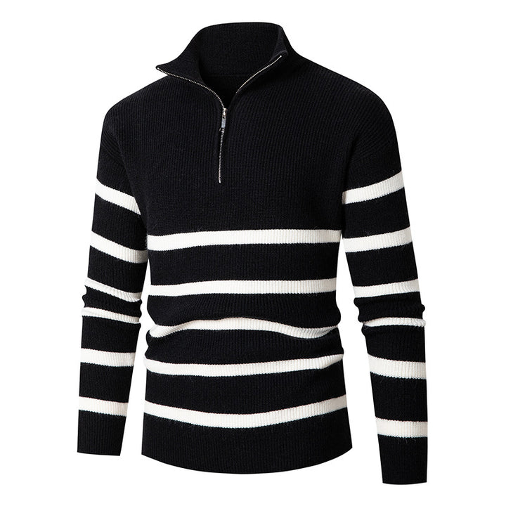 Herren Maritime Streifen-Mockneck-Pullover mit Halbzip und geripptem Feinstrick Echo Archiv