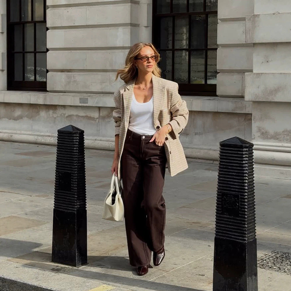 Damen Oversize Glencheck-Sakko mit kastiger Silhouette und aufgesetzten Taschen Echoarchiv