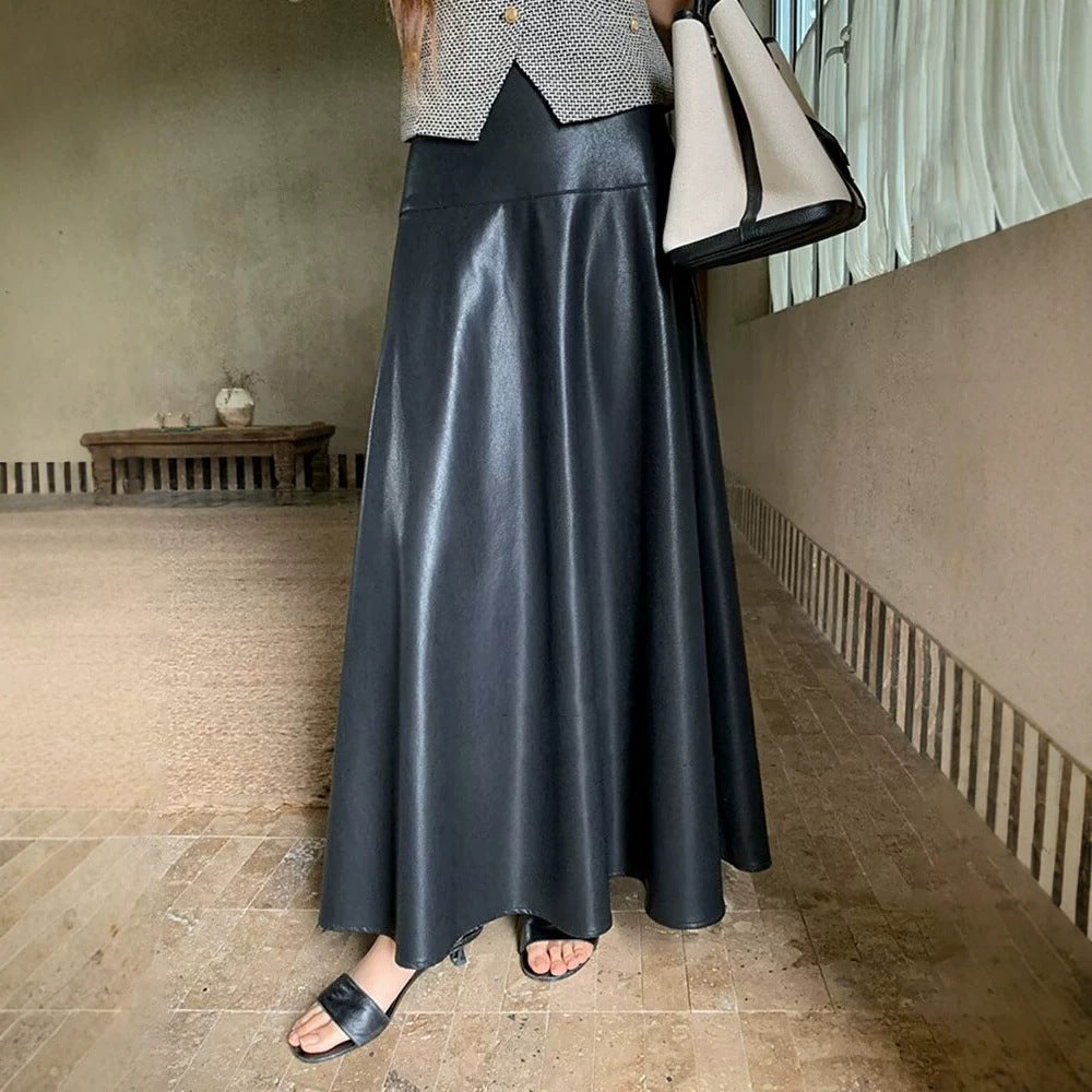 Damen Midirock aus Kunstleder mit hoher Taille und ausgestellter A‑Linie Echoarchiv