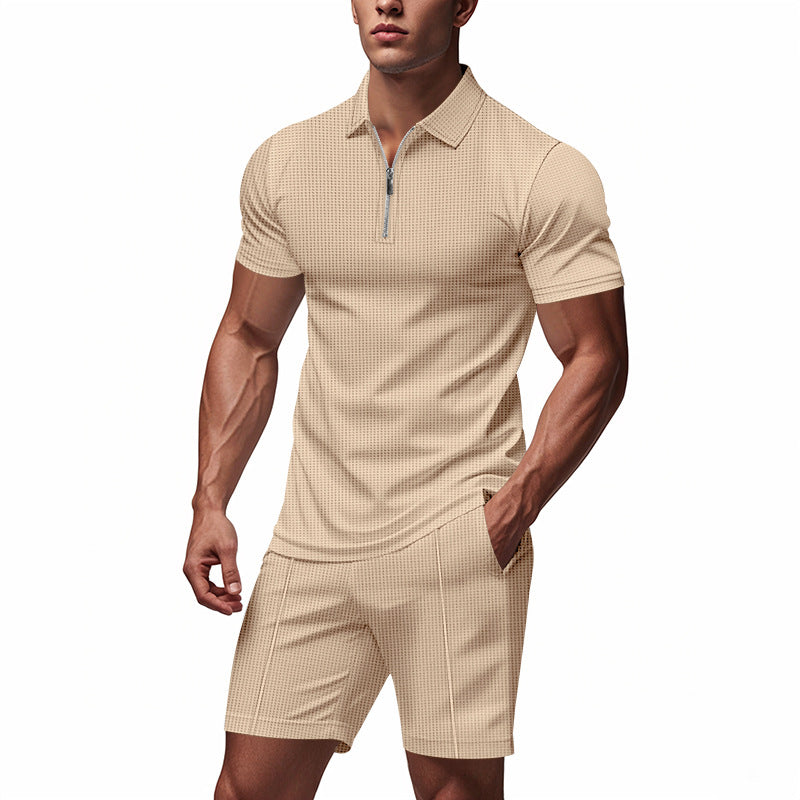 Herren Sportliches Kurzarm-Set mit teils strukturiertem Design und durchgehendem Reißverschluss Echoarchiv