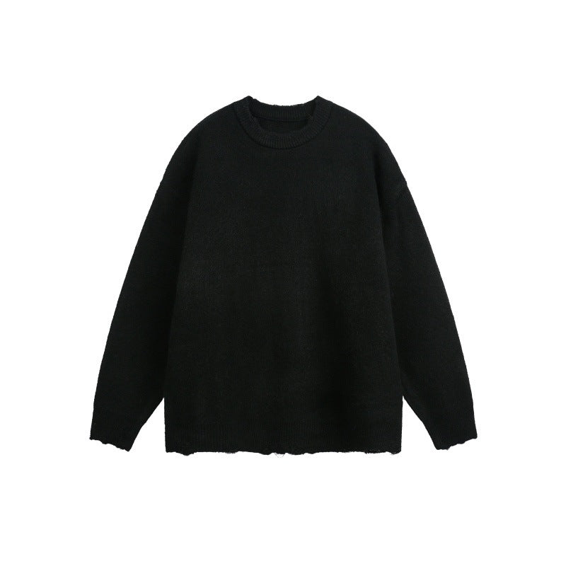 Unisex Oversize Grobstrickpullover mit Rundhalsausschnitt und ausgefranstem Saum Echoarchiv