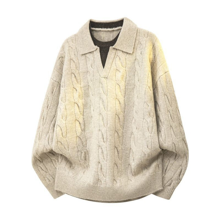 Damen Oversize Zopfstrickpullover mit hohem Rollkragen und Knopfleiste Echoarchiv