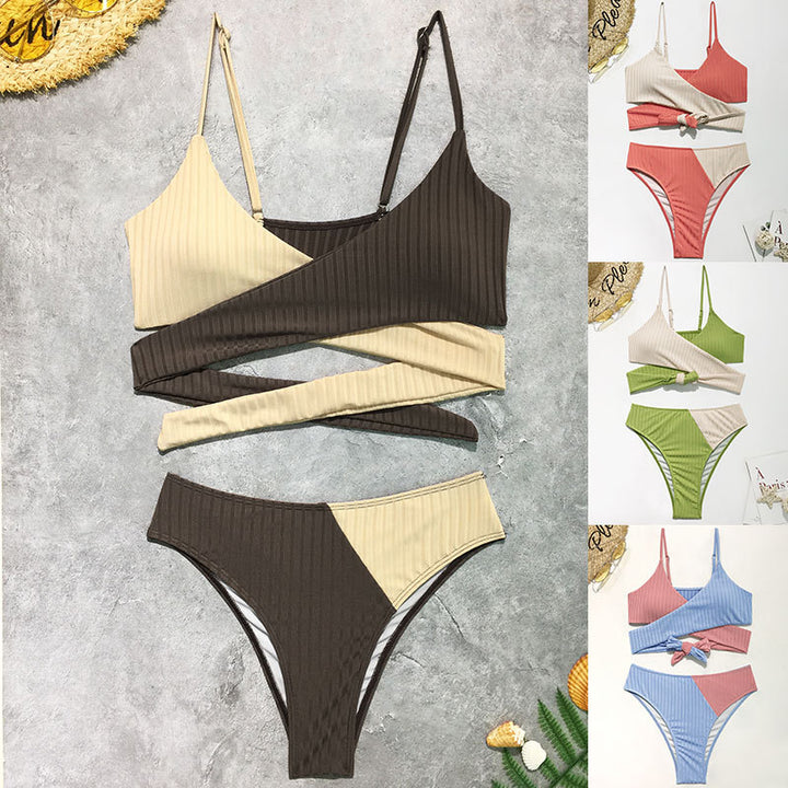 Damen Rippmuster Bikini-Set mit verstellbaren Trägern Echo Archiv