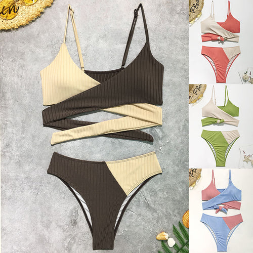 Damen Rippmuster Bikini-Set mit verstellbaren Trägern Echo Archiv