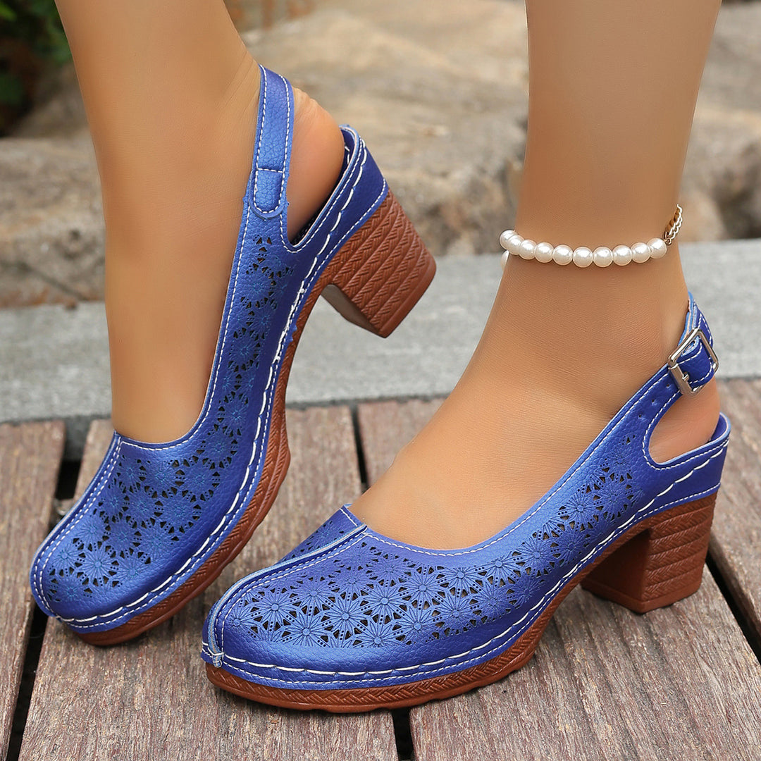 Damen  elegante Slingback-Pumps mit floralem Laser-Cut, gepolsterter Komfortinnensohle und stabilem Blockabsatz Echo Archiv