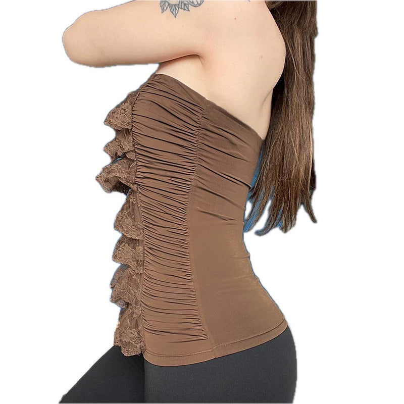Damen lässiges Rüschentop mit eleganter Spitzendetail-Echo Archiv