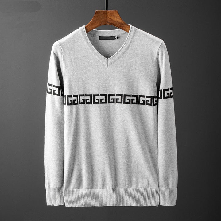 Herren Pullover mit V-Ausschnitt und dekorativem Muster Echoarchiv