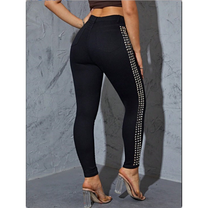 Damen Hochtaillierte Skinny-Jeansleggings mit seitlichem Nietenband und Sculpting-Effekt Echo Archiv