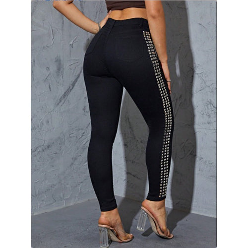 Damen Hochtaillierte Skinny-Jeansleggings mit seitlichem Nietenband und Sculpting-Effekt Echo Archiv