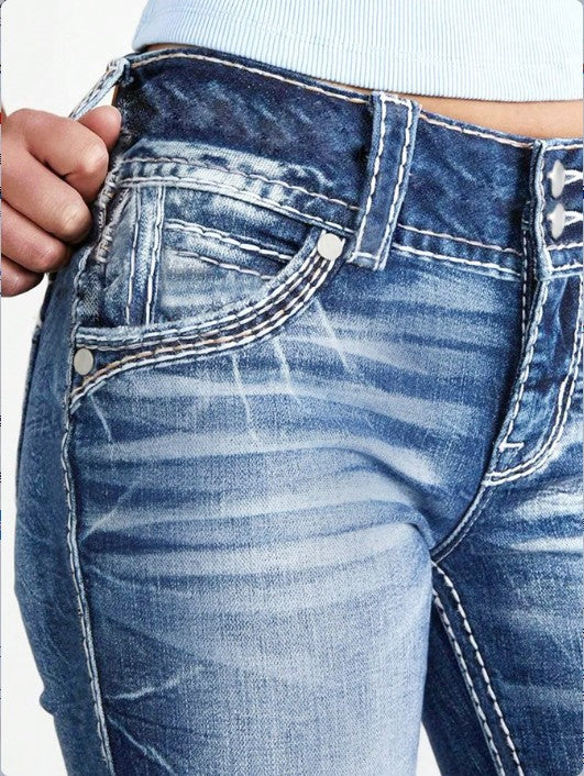 Damen enge High-Waist Skinny-Jeans mit sichtbarer Kontrastnaht Echo Archiv