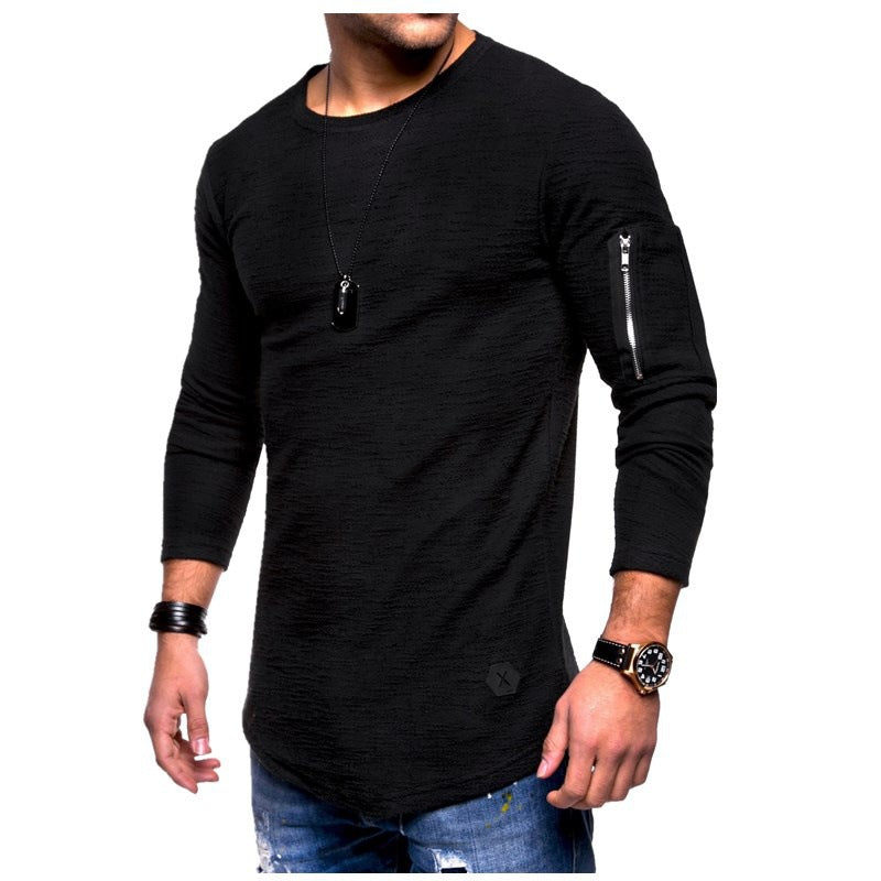Herren Langarmshirt mit modernem Texturmuster und praktischer Armtasche Echoarchiv