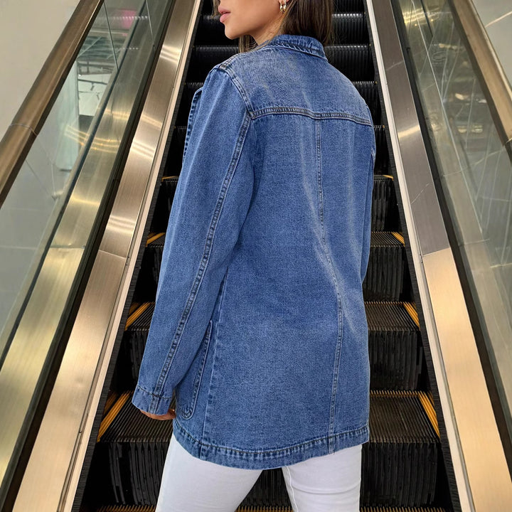 Damen Longline-Denimjacke mit lässigem Oversize-Schnitt und aufgesetzten Taschen Echo Archiv
