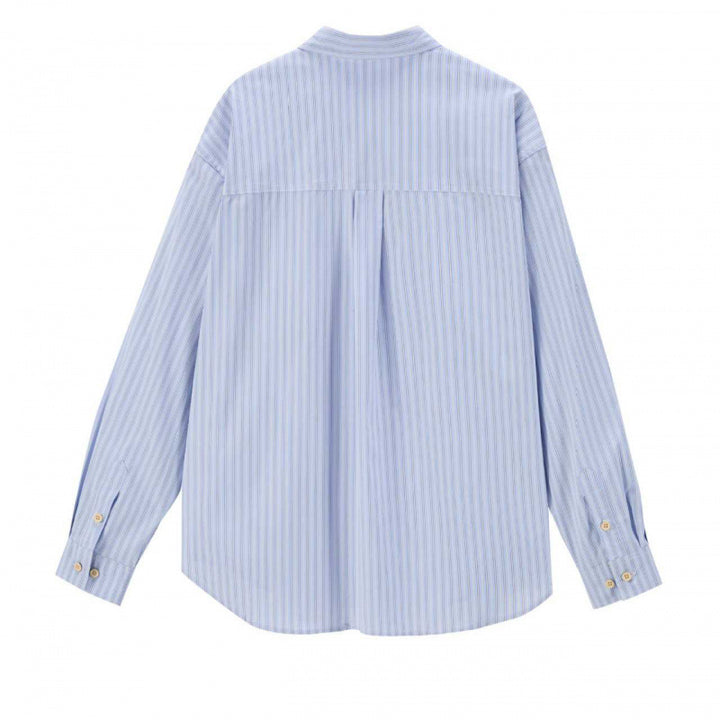 Damen Weites gestreiftes Oversize-Hemd mit Brusttasche und gerundetem Saum Echo Archiv